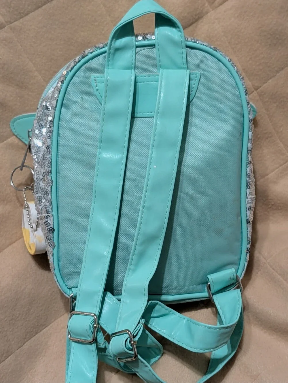 Star Wars Mint Green Silver Sequin Baby Yoga Medium Size Backpack with Pink Ears